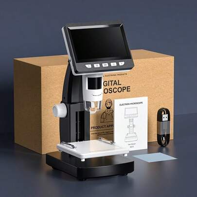 硬币显微镜，4.3英寸液晶USB数字显微镜，1000倍硬币放大镜，带8个可调节LED灯，1080P电脑显示，兼容Windows系统/成人儿童适用