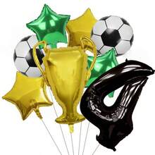 Trofeo de número negro y dorado de 32 pulgadas, trofeo de fútbol estrella verde de 18 pulgadas, conjunto de globos de papel de aluminio, decoraciones para fiesta de cumpleaños - Blanco y Negro - Ver 6