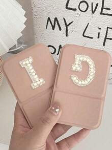 1pc Mini White Pearl Letters Foldable Portable Makeup Mirror,Letters Of A-Z Makeup Mirror With Bracket, Travel Mirror, Beauty Products, Desktop Makeup Mirror, Rectangular Desktop Compact Mirror Foldable Small Minimalist Makeup Mirror, Travel Portable Makeup Mirror For Women's Gift - Suitable For Weddings, Personal Celebrations, Parties, Travel, And Beauty Studios, Perfect Birthday Gift, Wedding Gift, Favor, Holiday Gift - Pink - View 4