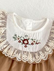 Pastoral Style Baby Girl Embroidered Romper, Summer New Sweet Lace Trim Princess Infant - Brown - View 4