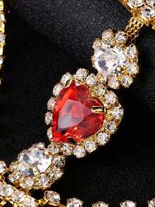 1pc Valentine's Day Red Heart Crystal Bikini Chain, Women's Party & Clubbing Lingerie Chain, Unique Women's Accessory, Nightclub Style Jewelry - Gold - View 3