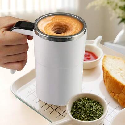 1pc 304 Stainless Steel Auto Stirring Cup, Portable Coffee Mug With Temperature Display, USB Rechargeable, 200mAh Battery