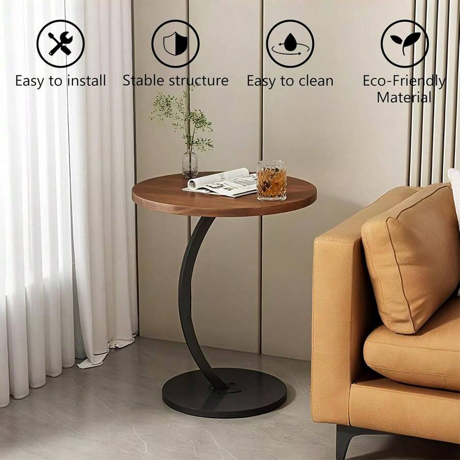 C Shaped Side Table, Round Sofa End Table, Portable Small Coffee Laptop Table For Living Room, Bedroom & Study, Multifunctional Bedside Table For Home Use