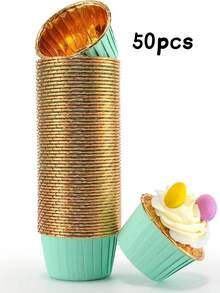 50个金色箔纸杯蛋糕衬垫，3.5盎司一次性纸杯蛋糕烘焙杯，彩色箔纸松饼衬垫，金属烘焙包装纸，适用于婚礼、圣诞节、节日派对、生日、情人节等场合。 - 彩色 - 查看 11