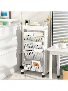Home Office, Rolling Cart Rolling Book Shelf Storage Trolley, Multi-Functional Movable Storage Book Shelves With Lockable Casters - trắng - Xem 4