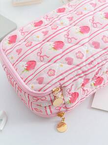 Double Layer Large Capacity Digital Storage Bag, Foam Quilted Charger Organizer, Floral Pattern, Electronic Cable Management Storage Bag - Multicolor - View 7
