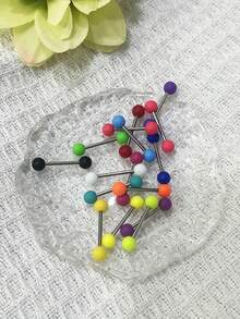 16pcs European And American Popular Rainbow Candy-Colored Stainless Steel & Acrylic Tongue Studs/Tongue Rings Piercing Jewelry For Men And Women