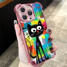 1pcs Black Cat Abstract Colorful Phone Case Compatible with Apple Phone17 16 15 14 13 12 11 ProMax  Antidrop Phone Case Camera Protection Phone Case Cartoon Style Funky Personality Cute Funny Can Be Given To Friends Can Be Given To A Lover - Rosa - Ver 2