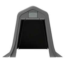 Garden Shed 366x213x225cm With Pitched Roof – Waterproof PE Material With Ventilation Window, UV & Wind Resistant, Incl. L-Shaped Ground Stakes For Motorcycles & Garden Equipment - 灰色 - 查看 1