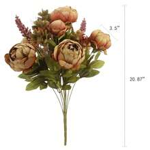 Duovlo Fake Flowers Vintage Artificial Peony Silk Flowers Wedding Home Decoration,Pack Of 1 (Coffee),20.87*3.5,Coffee - Coffee - 查看 3