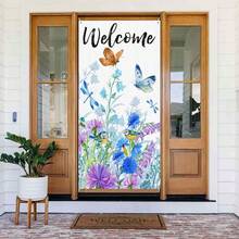 Spring Summer Welcome Door Cover Banner Decoration Bird Flower Banner Backdrop Porch Sign For Holiday Party Indoor Outdoor Décor,OneSize,SpringSummerWelcome - SpringSummerWelcome - View 1