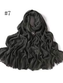 وشاح نسائي بلون أحادي مطوي مزين بشرابات، وشاح رأس يومي عادي، وشاح/حجاب للحماية من الشمس والدفء قطعة واحدة - متعدد الألوان - مشاهدة 20