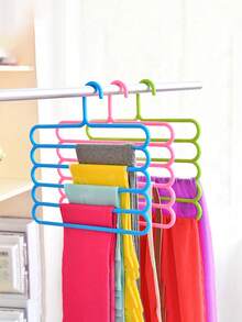 1pc Multi-Functional 5-Tier Plastic Pant Hanger (Green/Blue/White/Pink), Non-Slip & Space-Saving, Suitable For Thin Pants And Scarves Wardrobe Storage Rack - Multicolor - View 3