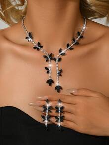 3pcs/Set Elegant Butterfly Shaped Bridal Women's Fashionable Crystal Necklace Set, Luxurious Jewelry Set Suitable For Weddings, Birthday Gifts, Parties.