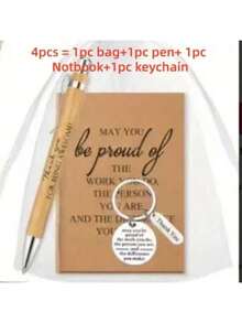 4件/12件套钥匙扣套装，包含竹笔、励志笔记本、激励钥匙扣和礼品袋 - 适合员工、职员、志愿者 - 感恩节和圣诞节通用纸质礼品套装 - 彩色 - 查看 5