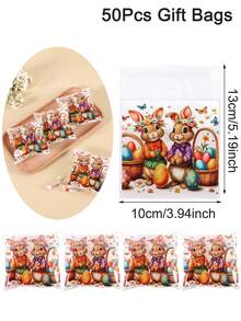 50/100pcs Easter Self-Adhesive Gift Bags, Cute Easter Wreath Bunny Butterfly Plastic Cellophane Treat Bags, Colorful Eggs Easter Gift Packing Bags, For Easter Spring Holiday Party Favors Supplies, Easter Decoration - Multicolor - View 9