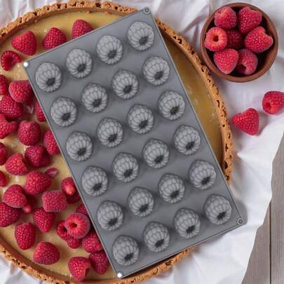 1pc Silicone Raspberry Charlotte Cake Mold, 24-Cavity Non-Stick Baking Mold For Making Raspberry Tarts, Mousse Cakes, Jelly Rolls, Baking Accessories