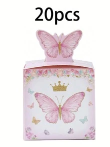 20 Stücke rosa Schmetterling-Stil Mini Geschenkboxen, Blumen, Krone, Schmetterling Muster, Baby Shower, Geburtstag, Hochzeitsfeier, Feiertage, Schulanfang, Bridal-Shower, Geschlechtsoffenbarung, Papier Geschenkverpackung - Schmetterling Dekor Geschenkboxen für besondere Anlässe - Verschiedenfarbig - Übersicht 14