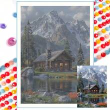 1 pieza Pintura de diamantes DIY - Paisaje con cabaña, decoración del hogar con taladro completo, 11.8*15.7in/30*40cm - Multicolor - Ver 1