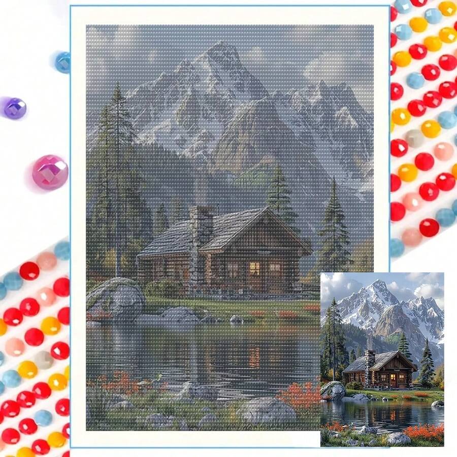 1 pieza Pintura de diamantes DIY - Paisaje con cabaña, decoración del hogar con taladro completo, 11.8*15.7in/30*40cm - Multicolor - Ver 1