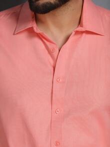 Men's Slim Fit Long-Sleeved Dress Shirt - 鮭魚 - 查看 7