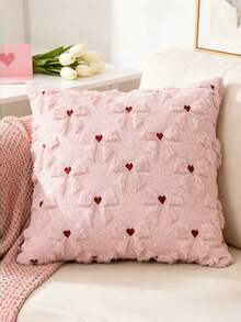2er Set dekorative Kissenbezüge, geeignet für Valentinstag, Hochzeitssaison, Partydekorationen, süße rote Herz & Schleife Plüsch Jacquard Sofakissenbezüge, passend für Mädchenzimmer, Bett, Sofa, Wohnzimmer