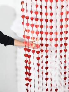 1*2米心形派对装饰帘，带流苏和PE心形红色背景幕布，心形派对彩带花环悬挂横幅，适用于生日派对用品和装饰、返校季和情人节装饰、母亲节、庆典、婚礼装饰 - Rose-gold Pink Burgundy - 查看 2