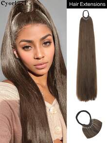 Music Festival 26/34Inch Synthetic Hair Extensions Ponytail Hair Extensions With Rubber Band Natural Long Straight Hair Black Brown DIY Hair Extensions Straight Ponytail Braids Suitable For Women Daily Life And Holiday Party Wear - Multicolor - View 13