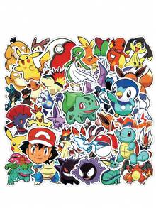50pcs Pokemon Original Waterproof Vinyl Sticker Set, Suitable For Laptop, Water Bottle, Skateboard, Children's Gift, Pikachu & Charizard - Multicolor - View 3