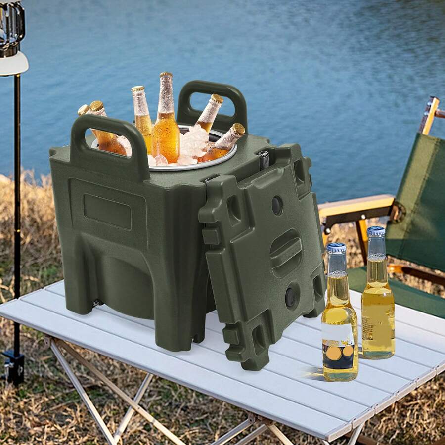 ZHFEISY 20L/21Qt Insulated Food Carrier, Stainless Steel Thermal Bucket On 4 Wheels, 15.4" Stackable Airtight Container For Hot/Cold Food, Camping, Catering, Green - default - View 1