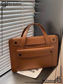 Large Capacity Retro Clutch Bag & Fashionable Briefcase (With Small Pouch) - Brown - View 3