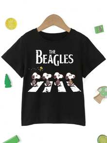 SNOOPY Must-Have Kid Cool-Cute Item: Black Retro Cartoon T-Shirt With Comfortable Fit &  Elements Perfect For Daily Cool-Sweet Outfits - màu đen - Xem 2