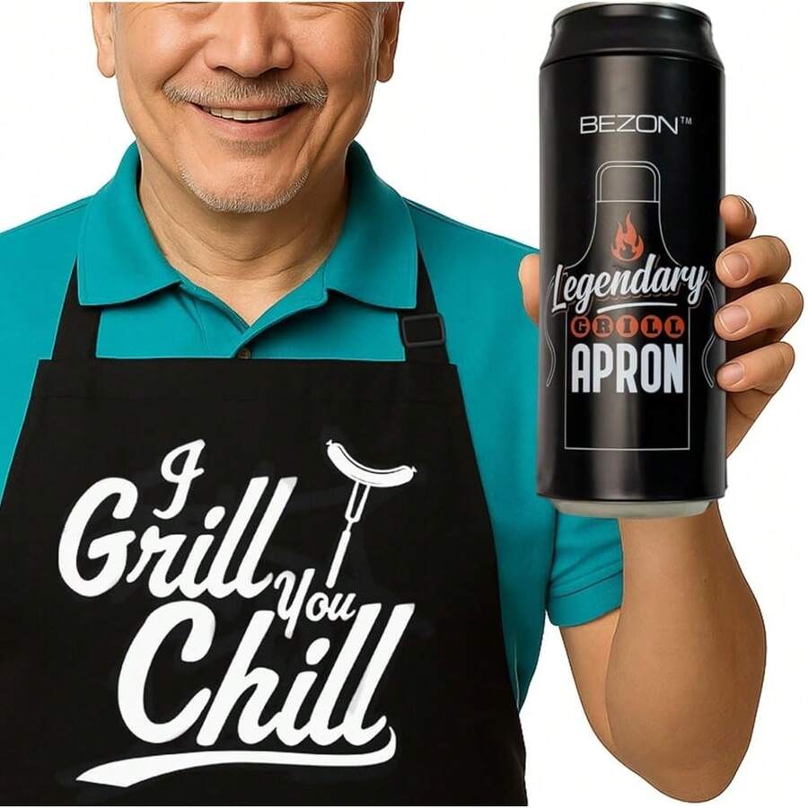 BEZON Funny Grill Apron For Men – Beer Can Gift Packaging – Hilarious BBQ Gift For Dad, Husband, Or Friend – Heavy-Duty Water-Resistant Canvas – I Grill, You Chill,IGrill - IGrill - 查看 1