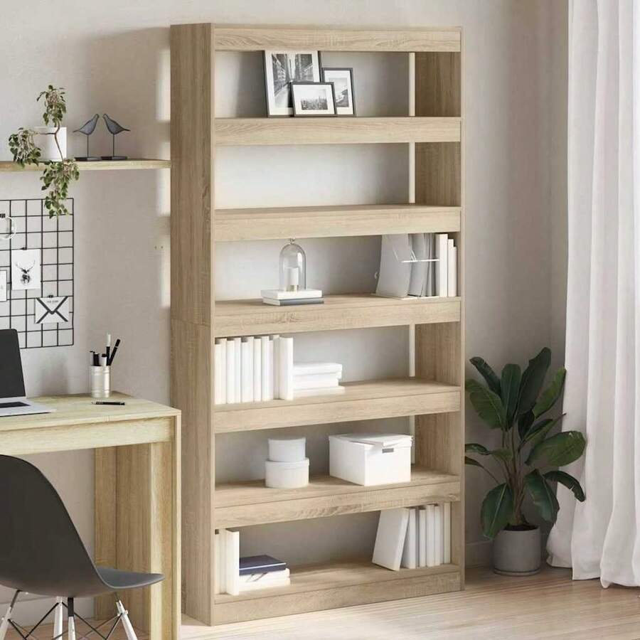 Larryhot Librería Roble Sonoma 100 x 30 x 198 cm Madera de ingeniería, Fácil de montar, elegante y hermoso, y conveniente para almacenar artículos, es una opción ideal para el almacenamiento y la decoración del hogar. - Marrón - Ver 1