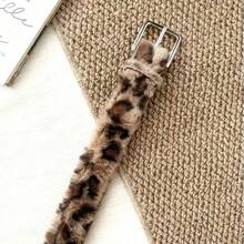 1pc Women's Fluffy Leopard Print Waist Belt, Fashion Versatile Wide Luxurious Comfortable Furry Belt