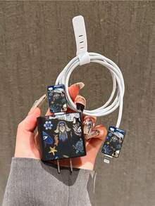 4pcs 777 Devil's Eye Charger Protector Case, Data Cable Organizer Set - 20W/18W Charger Adapter, Adapter Head Cover, Compatible With IPhone 11/12/13/14/15/16/13 Pro Max/16 Pro Max/17 Pro Max/15 Pro Max - Black - View 3