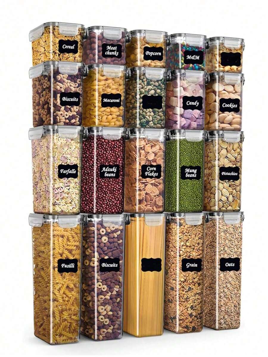 Asnews 12/24/30/48pcs Organization And Storage,Stackable Candy Jar Storage Container With Lid, Multi-Functional Reusable Food Storage Sealed Box For Flour, Sugar, Dried Fruit And Pasta, Kitchen Organizer And Storage, Kitchen Accessories,Kitchen Decor And Accessories,Gifts For Women,Kitchen Gadgets ,Local Warehouse - Đen và trắng - Xem 1