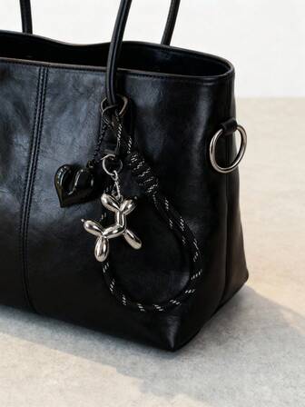 1pc Creative DIY Double Heart Shaped Keychain With Triangle Spring Clasp, Dog Balloon Keychain Accessory, Wallet Hanger, Keychain Pendant, Balloon Dog Keychain, Fun Decorative Item, Car Keychain