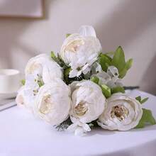 Duovlo Artificial Peony Silk Flowers Fake Flowers Vintage Wedding Home Decoration,Pack Of 1 (Spring Milk White),20.87*3.5,SpringMilkWhite - 春牛奶白 - 查看 5
