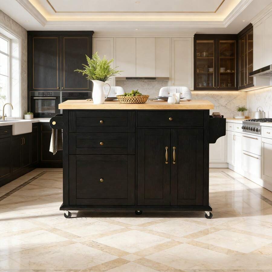 Mobile Storage Islands - Black+Natural + MDF-1 - View 1