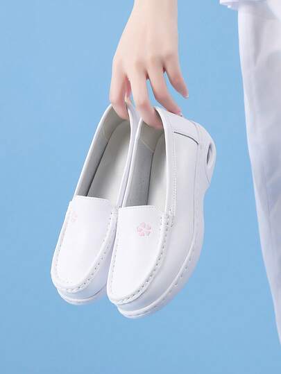 Women's Flat Slip-On Shoes, Nurse Shoes, College Style White Sneakers, Solid Color Work Shoes, Soft Sole Non-Slip Durable Minimalist Loafers, Super Lightweight Casual Trainers
