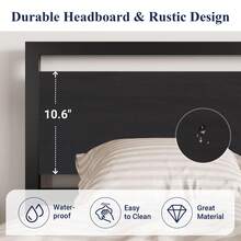 Allewie Full/Queen Bed Frame With Headboard, Heavy Duty Metal Platform Base With Strong Support, Underneath Storage Space, Stable Mattress Foundation, No Box Spring Needed, Black - 黑色 - 查看 3