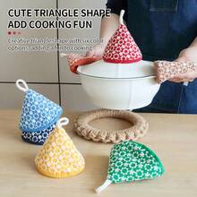 1/2 buc suport izolat pentru oală, brodat cu flori în formă de triunghi drăguț, mănuși de aragaz, rezistente la căldură, izolație îngroșată, poate fi agățată, capac izolat pentru mânerul oalei de bucătărie, capac izolator pentru urechi de oală din fier (8,99 * 11,99 cm), culori și stiluri multiple din care puteți alege - Multicolor - Vizualizare 8