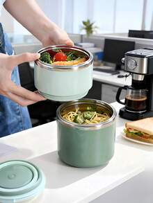 1个三层不锈钢便当盒，大容量便携式午餐盒，多层设计，手持式不锈钢保温食品容器，清新薄荷绿圆形防漏食品储存盒，适合家庭、学校、办公室使用。 - 彩色 - 查看 2