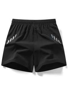 Women's Reflective Print Split Hem Quick Dry Running Shorts, Black Athletic Shorts For Gym And Night Jogging Summer Sports - Black - View 5