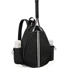 Tennis Bag, Quilted Tennis Sling Crossbody Backpack, Water Resistant Tennis Racket Bags For Women Men, Suitable For Pickleball Tennis Badminton - Black + Medium - View 2