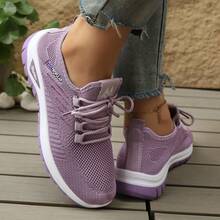 Tênis Esportivos Casuais Novos Femininos, Confortáveis e Respiráveis com Padrão de Escama de Peixe, Cadarço Baixo, Logotipo Lateral, Malha, Adequados para Esportes, Outdoor, Corrida, Caminhada, Uso Diário - Malva - Visão 2