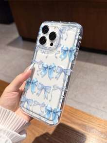 Bow-Knot Transparent Phone Case With Blue Bow Design, Compatible With Apple 17/16/14/13 Pro Max/12 Pro/11/Xr/Xs/7/8 Plus, S10/S22/A12/A50/A52/S24/A135G, TPU Material With Air Cushion - Multicolor - View 5
