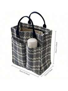 Large Capacity Durable Tote Bag, Japanese Thick Plaid Design, Reinforced Handles, Zipper Closure, Multipurpose For Work And Shopping - Multicolor - View 7
