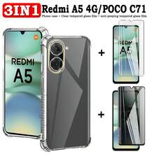 3-In-1 Transparent Phone Case For Redmi A5 4G, Thick Corner Anti-Drop Protective Cover + High-Definition Tempered Glass Screen Protector + Anti-Peeping Tempered Glass Film, Poco C71 4G - 3in1 - View 2